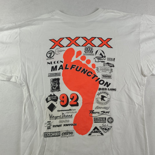 Vintage 1992 Malfunction Shirt Size L Surf White Gold Coast Adult Mens Tee