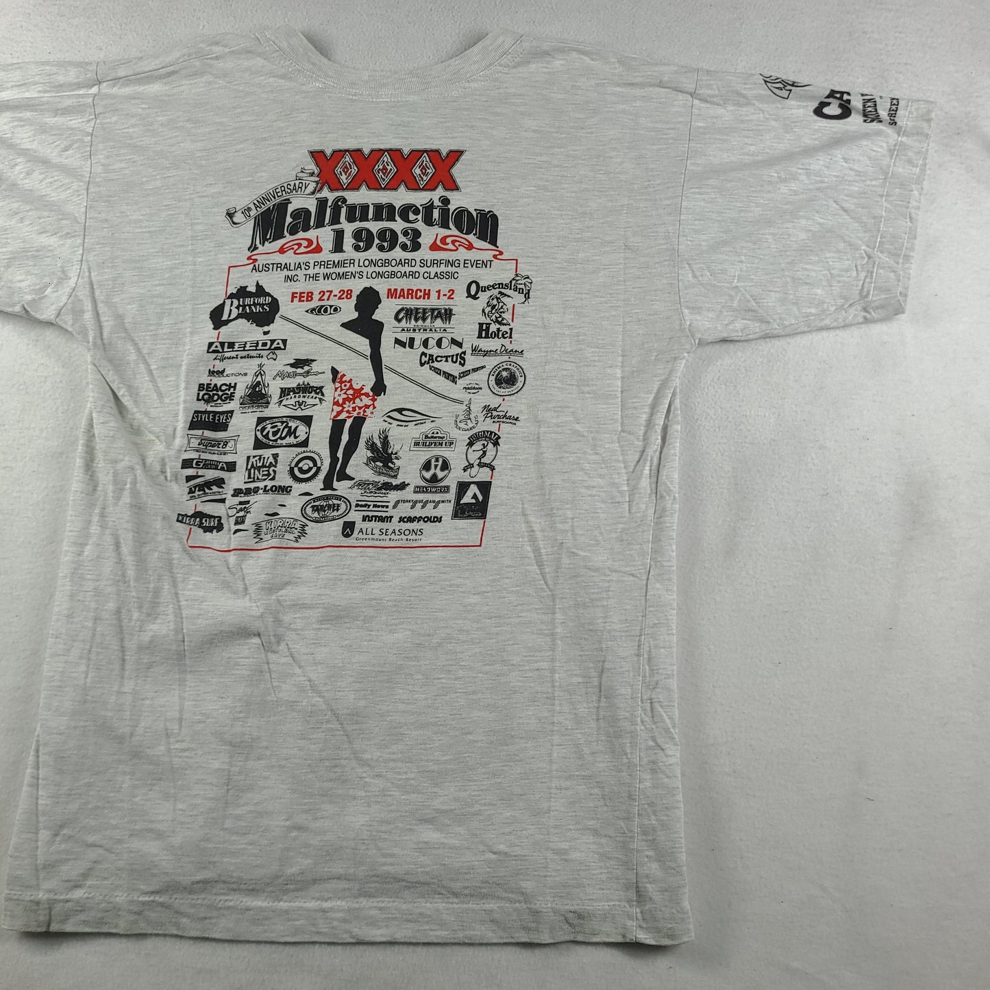 Vintage 1993 Malfunction Shirt Grey Size L Longboard Surfing Event Australia