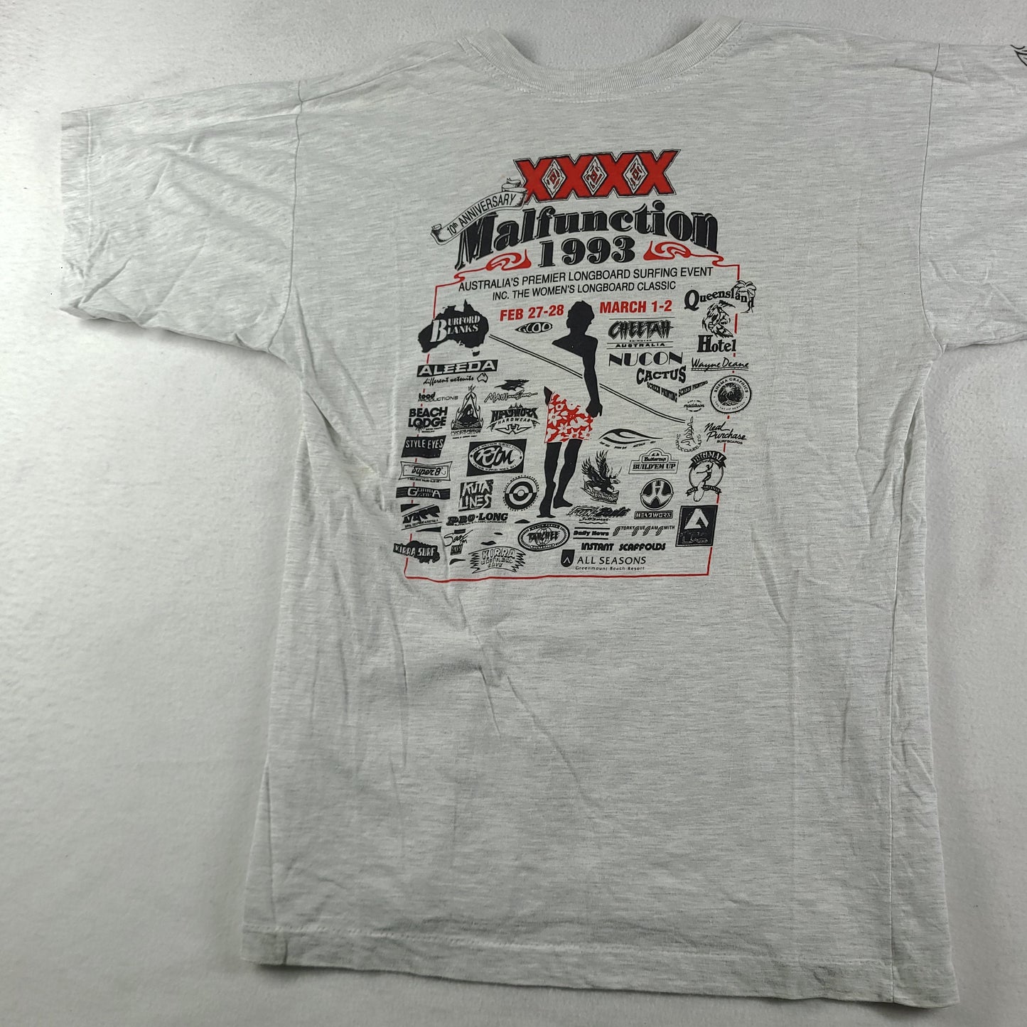 Vintage 1993 Malfunction Shirt Grey Size L Longboard Surfing Event Australia
