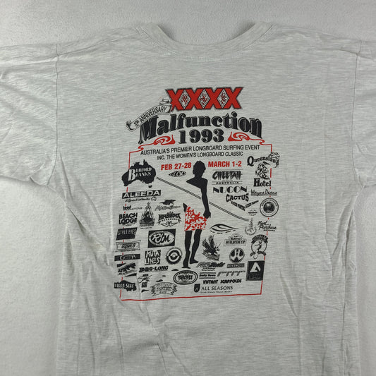 Vintage 1993 Malfunction Shirt Grey Size L Longboard Surfing Event Australia