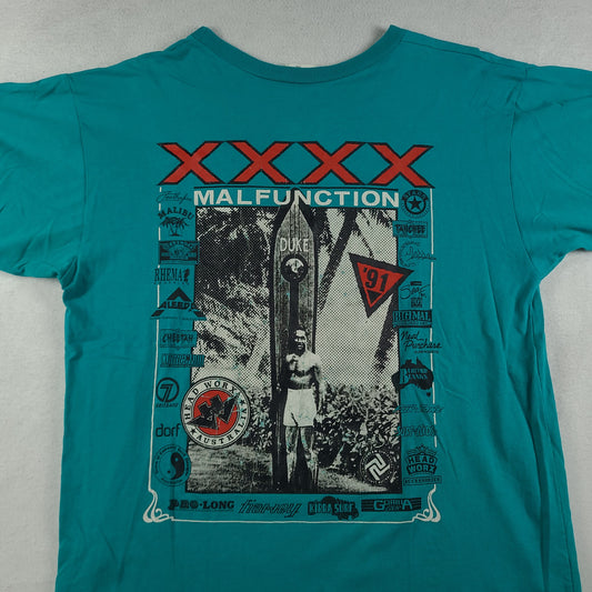 Vintage 1991 Malfunction Shirt XL Green Tee Surfing Australia Logo Graphic Adult
