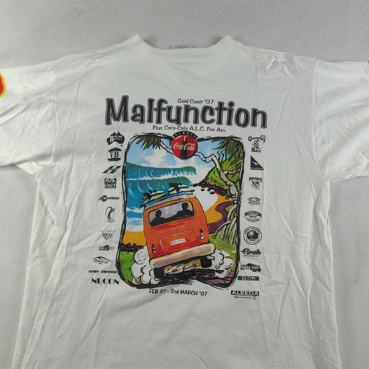 Vintage 1997 Malfunction Shirt Gold Coast Surf Competition Size L White Adult
