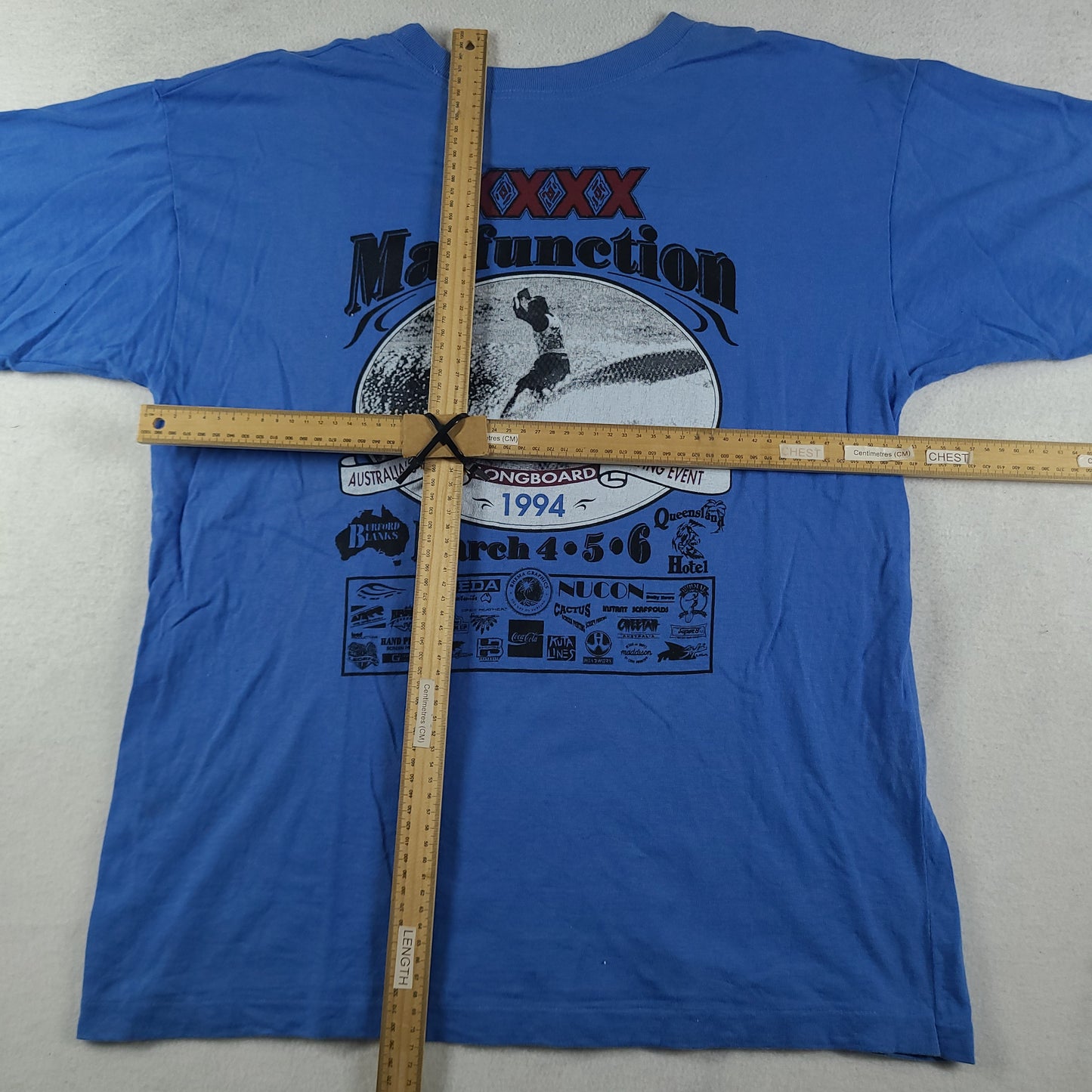 Vintage 1994 Malfunction Shirt Size L Blue Short Sleeve Graphic Surf Tee Adult Mens