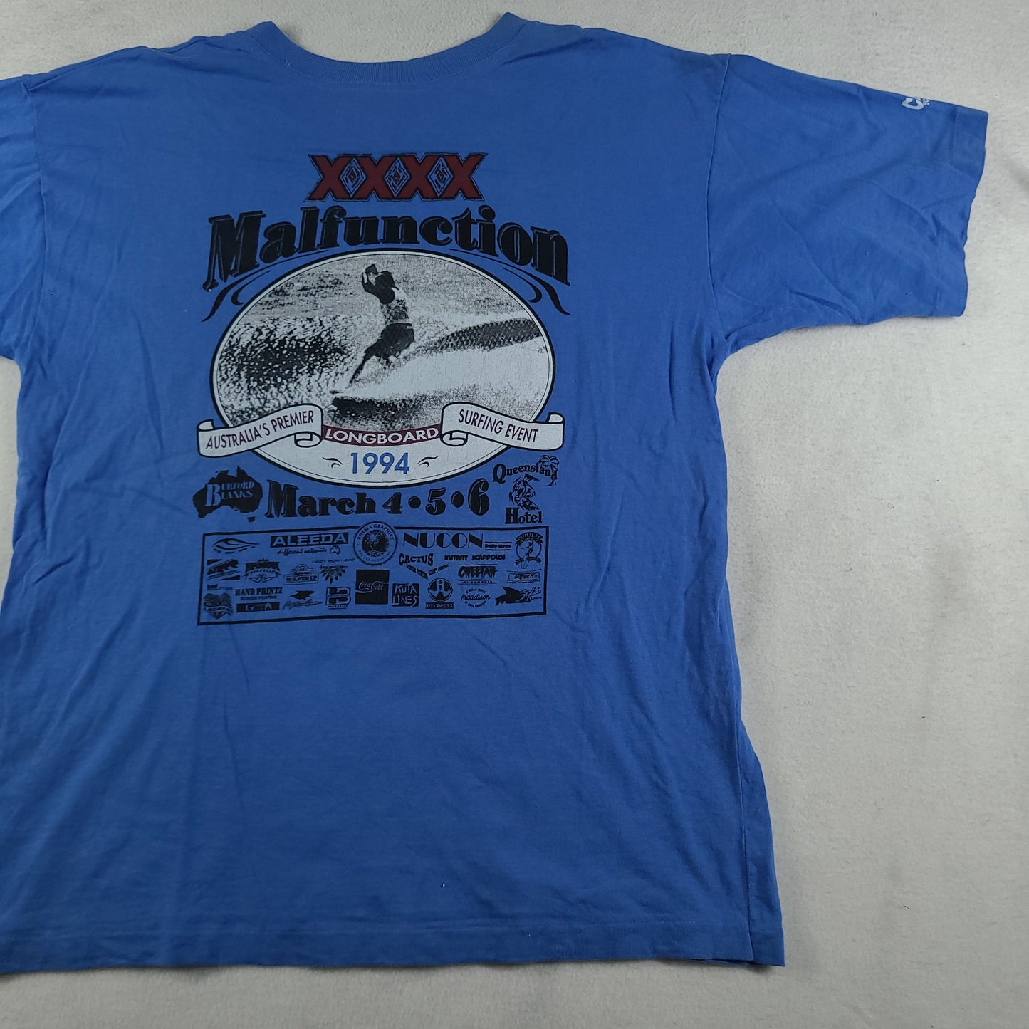 Vintage 1994 Malfunction Shirt Size L Blue Short Sleeve Graphic Surf Tee Adult Mens