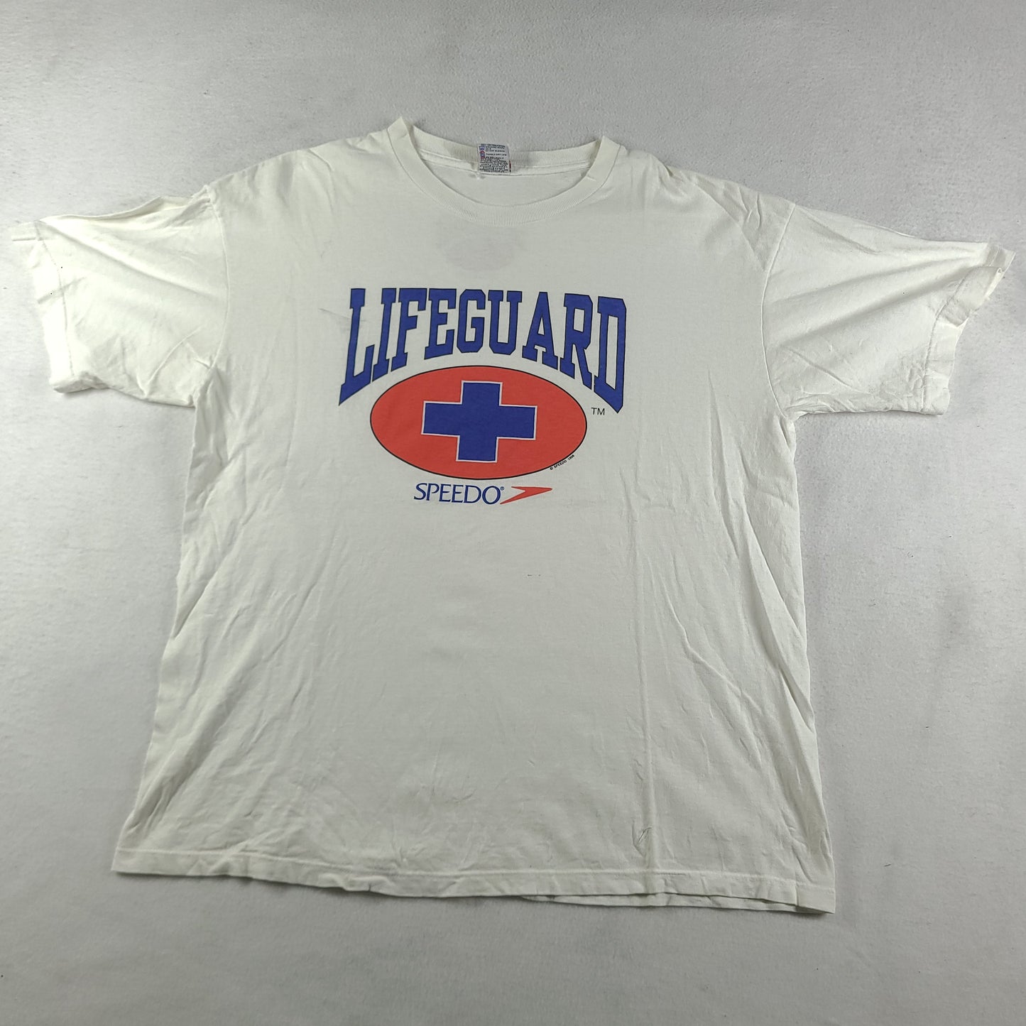 Vintage Speedo Shirt XL Lifeguard White Short Sleeve Graphic Tee