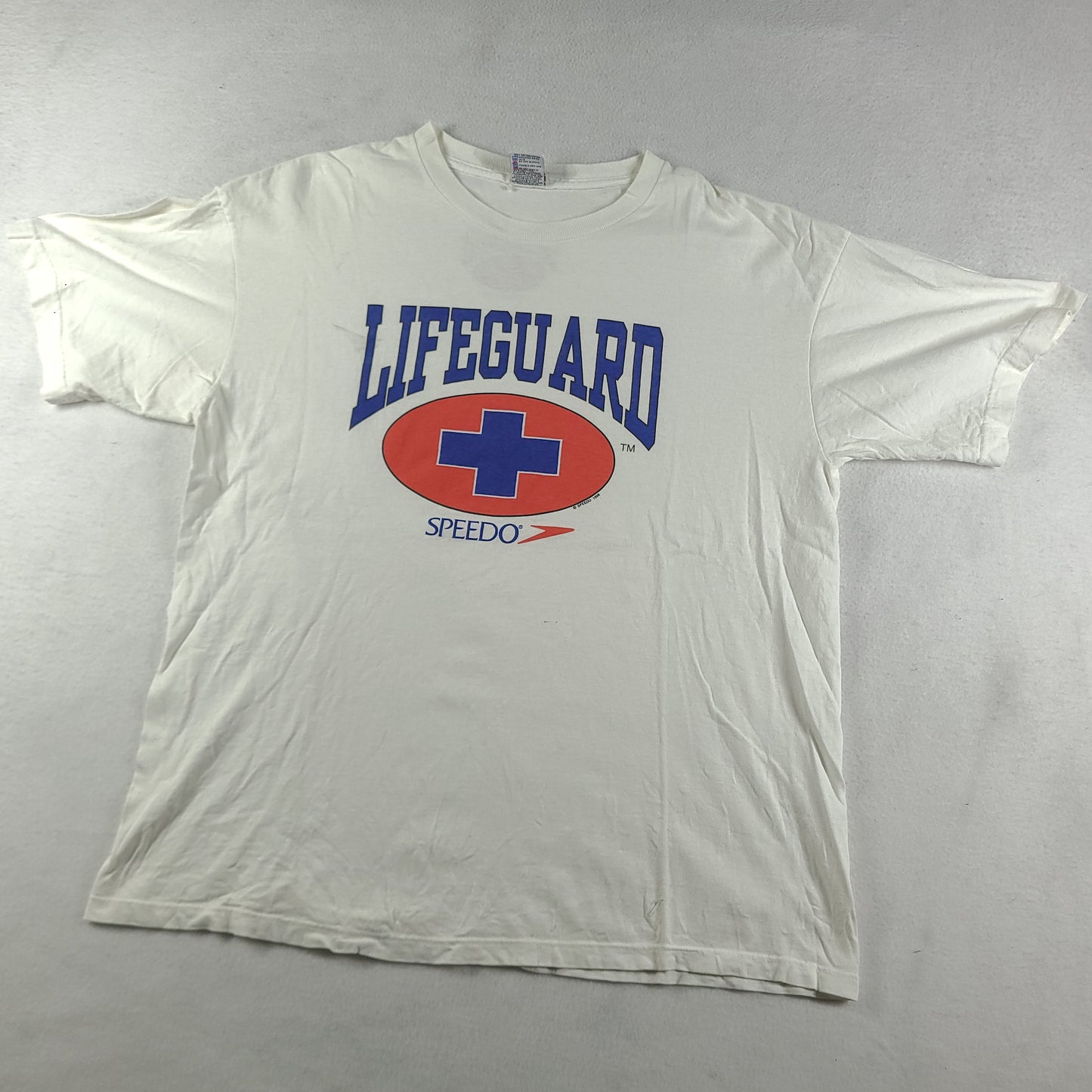 Vintage Speedo Shirt XL Lifeguard White Short Sleeve Graphic Tee
