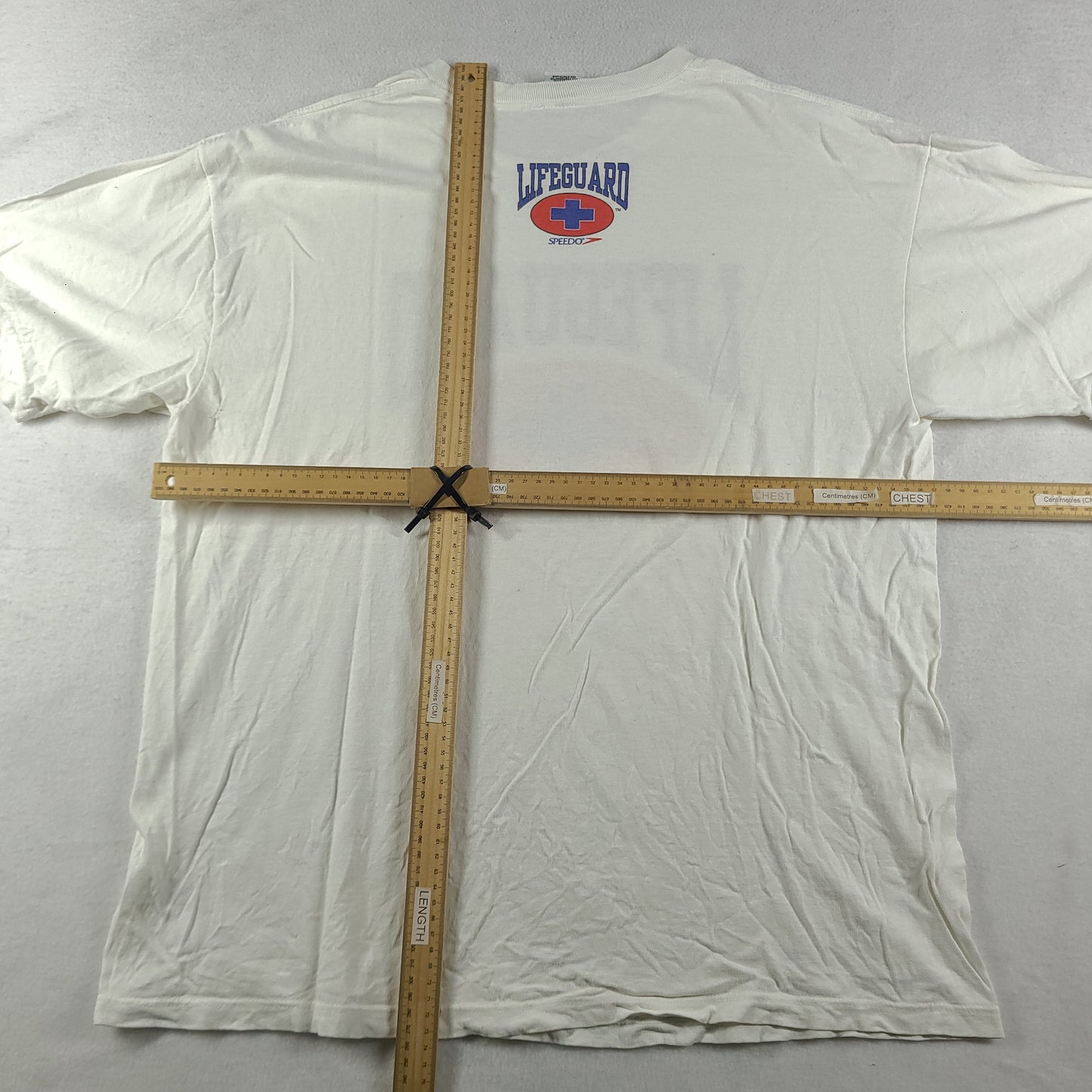 Vintage Speedo Shirt XL Lifeguard White Short Sleeve Graphic Tee