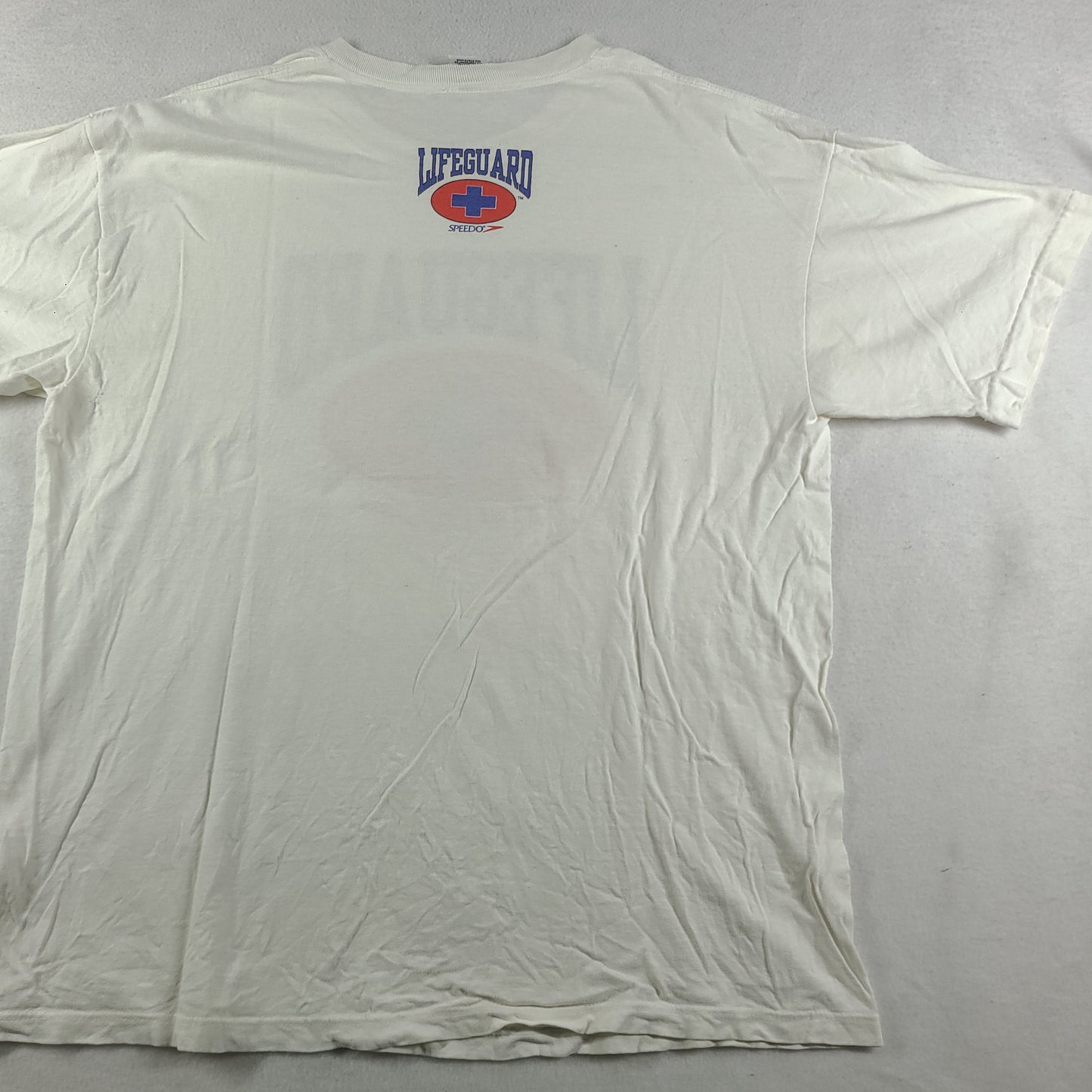 Vintage Speedo Shirt XL Lifeguard White Short Sleeve Graphic Tee