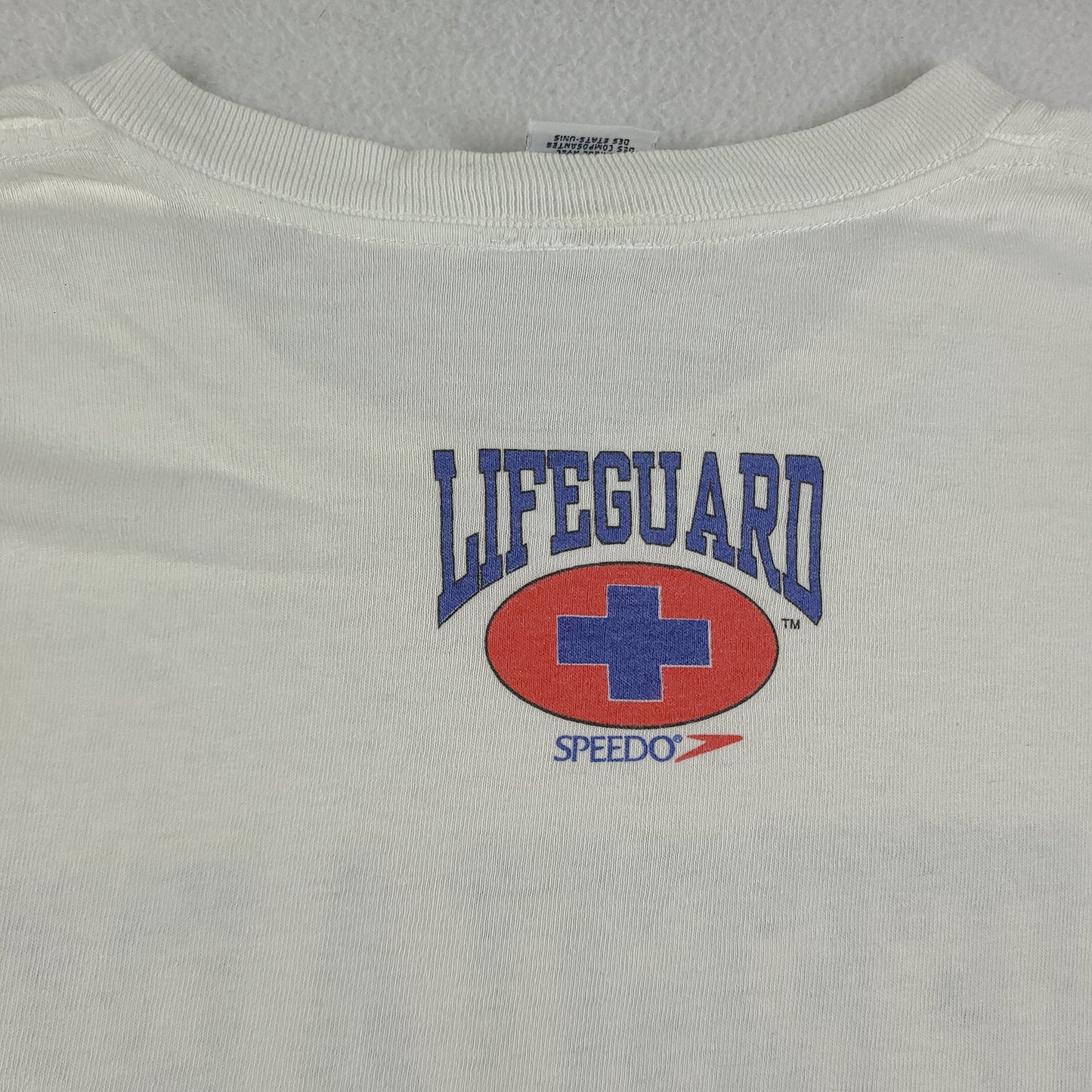 Vintage Speedo Shirt XL Lifeguard White Short Sleeve Graphic Tee
