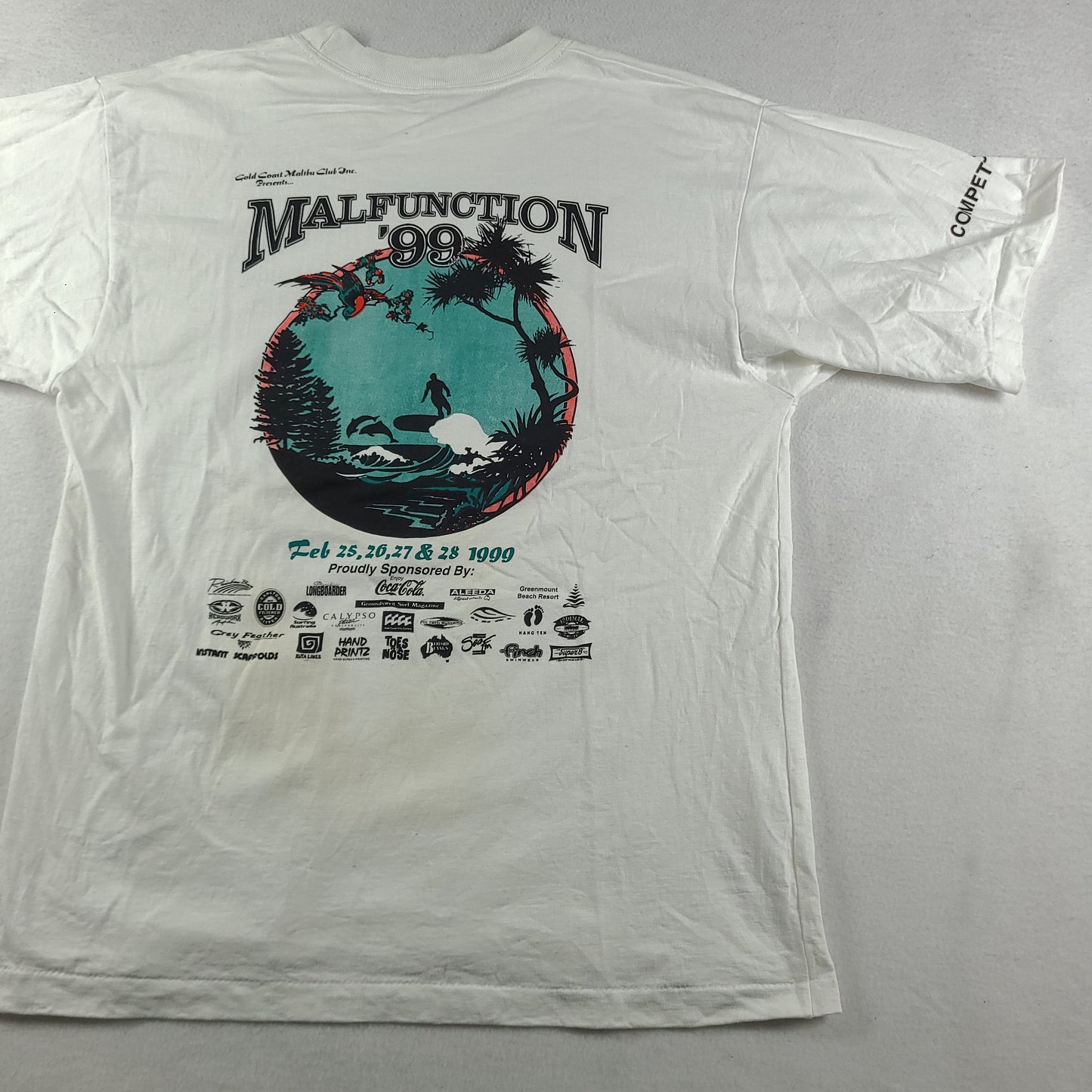 Vintage 1999 Malfunction Shirt Size L White Graphic Tee Made in Australia