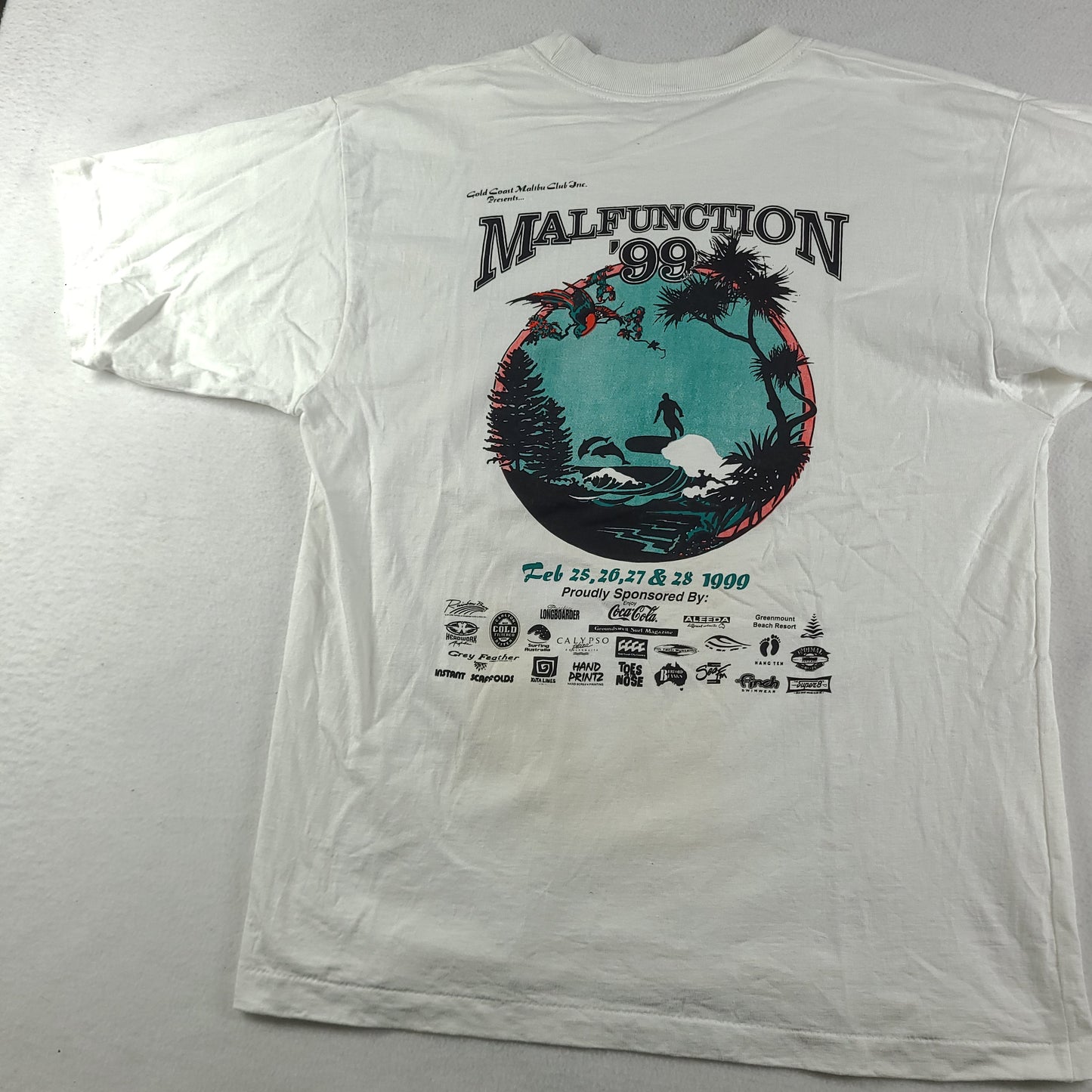 Vintage 1999 Malfunction Shirt Size L White Graphic Tee Made in Australia