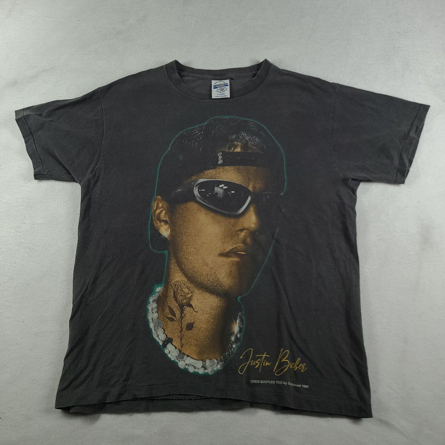 Justin Bieber Shirt Bootleg Tee XL Grey Faded Justice World Tour