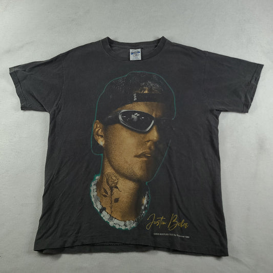 Justin Bieber Shirt Bootleg Tee XL Grey Faded Justice World Tour