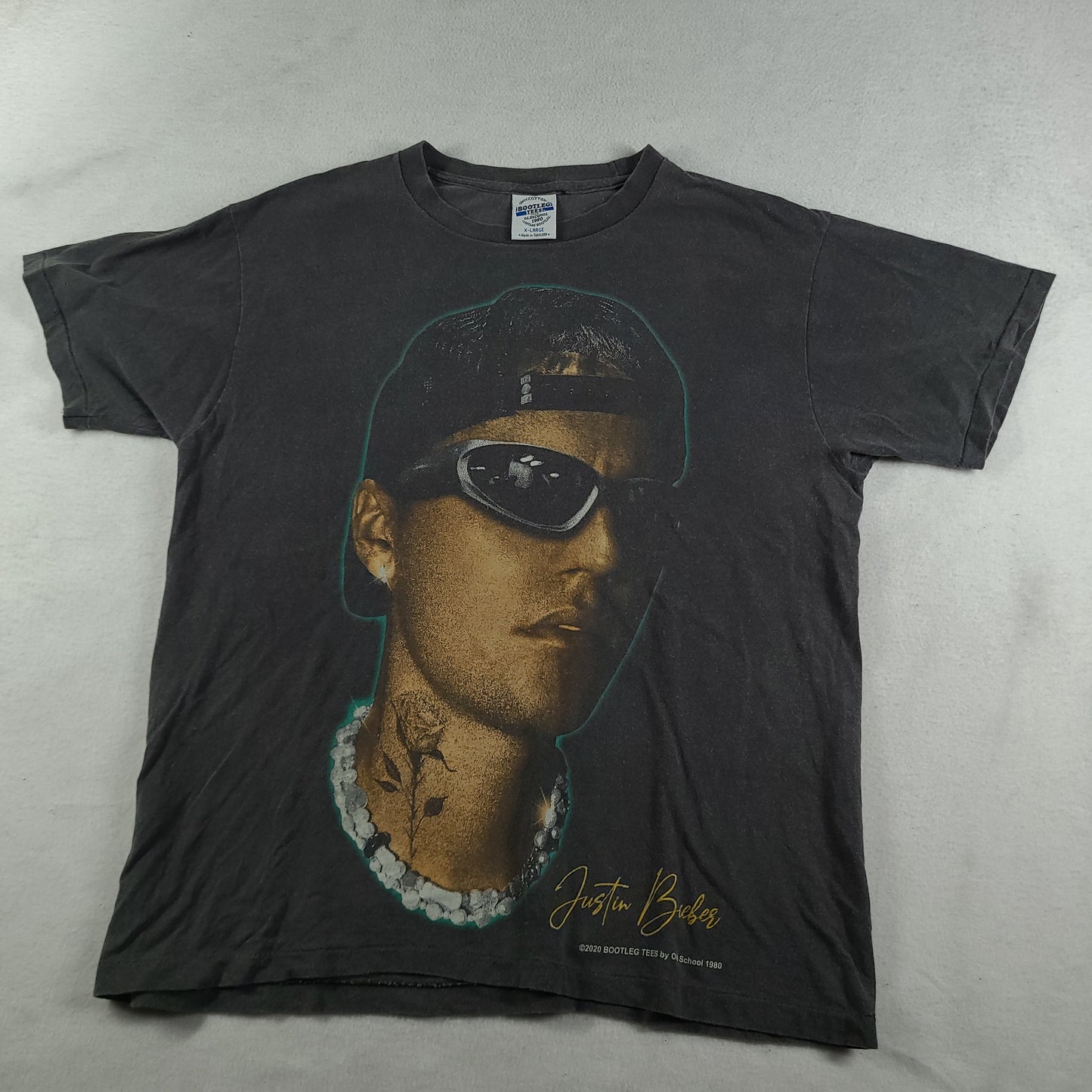 Justin Bieber Shirt Bootleg Tee XL Grey Faded Justice World Tour