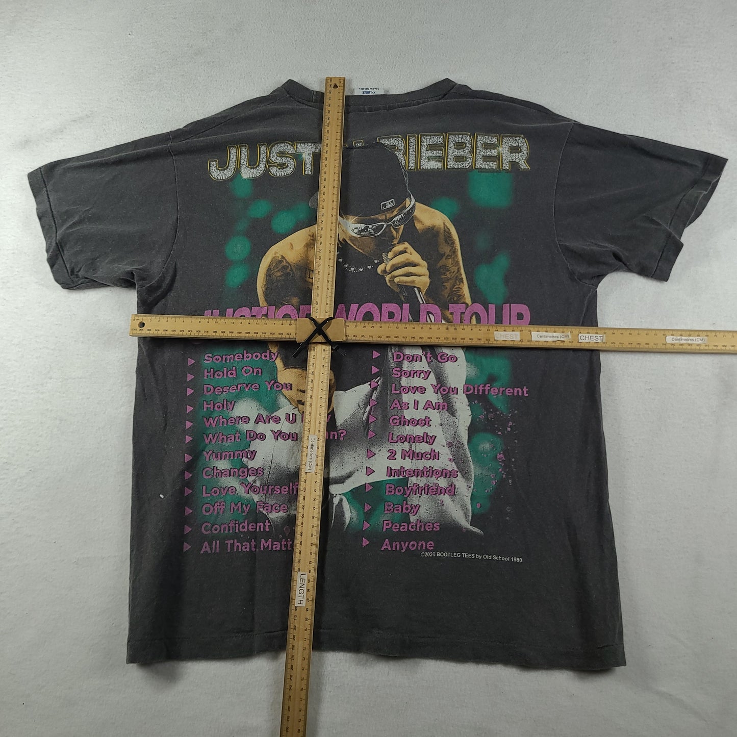 Justin Bieber Shirt Bootleg Tee XL Grey Faded Justice World Tour