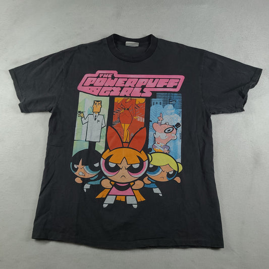 Powerpuff Girls Shirt Size XL Bootleg Grey Faded Black Cartoon Network Tee Adult