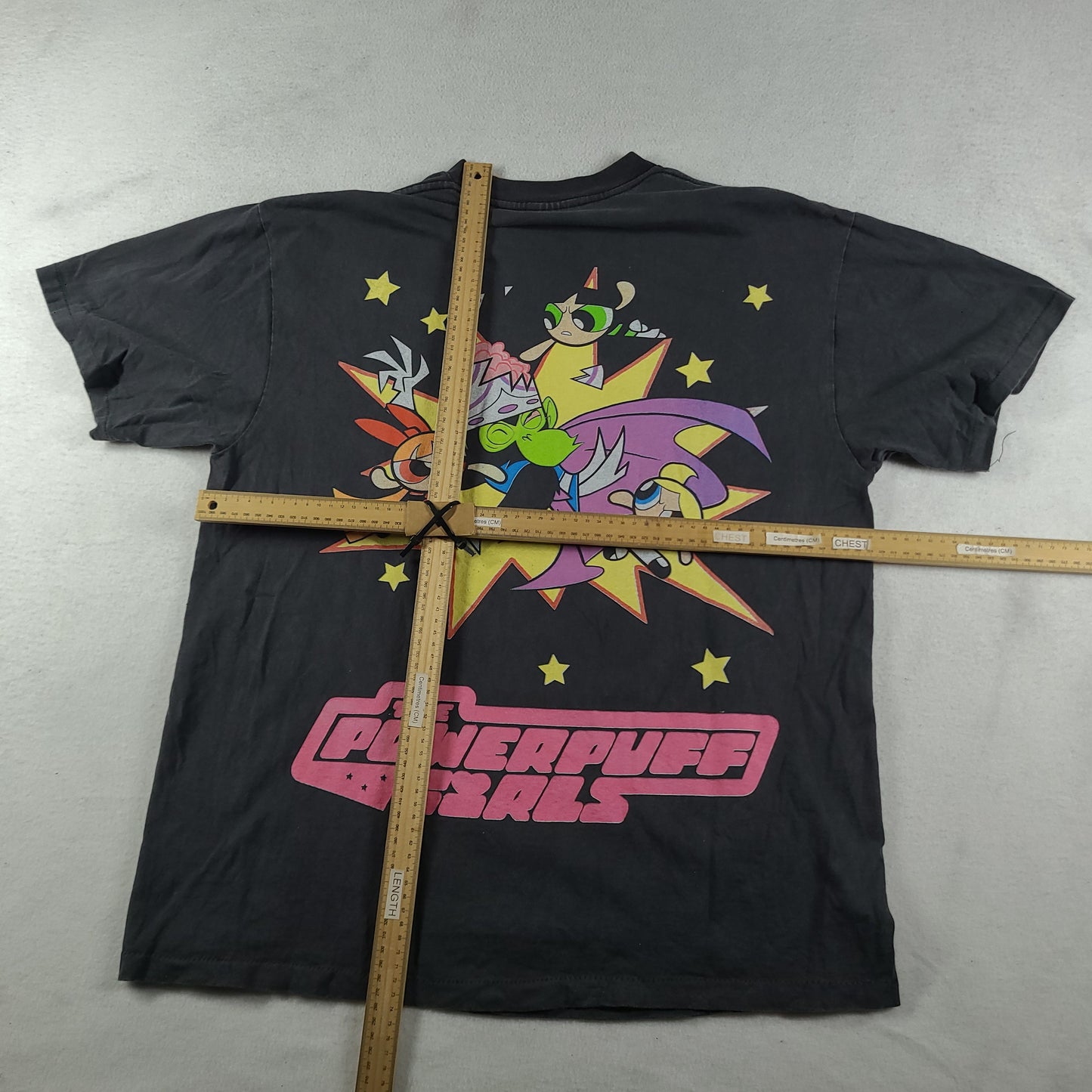 Powerpuff Girls Shirt Size XL Bootleg Grey Faded Black Cartoon Network Tee Adult