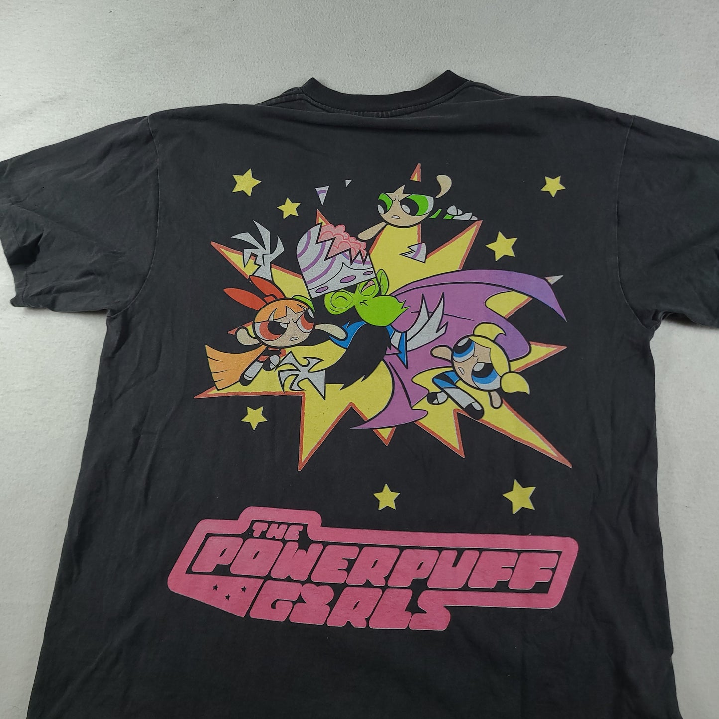Powerpuff Girls Shirt Size XL Bootleg Grey Faded Black Cartoon Network Tee Adult