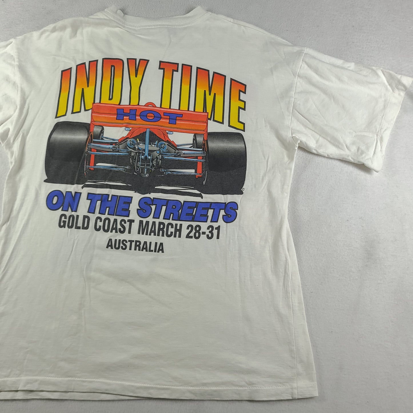 Vintage 1996 Indy Car Shirt White Size 2XL Adult Casual Tee Racing Made in Australia