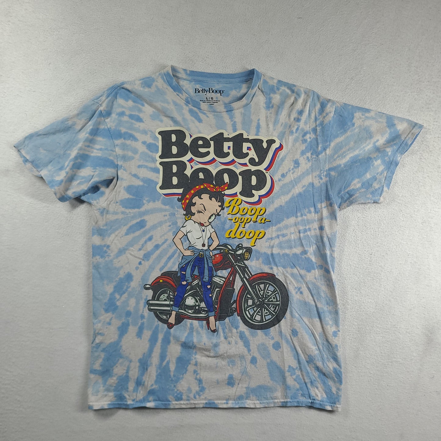 Betty Boop Shirt Blue Short Sleeve Graphic Tee Size L Cotton Adult