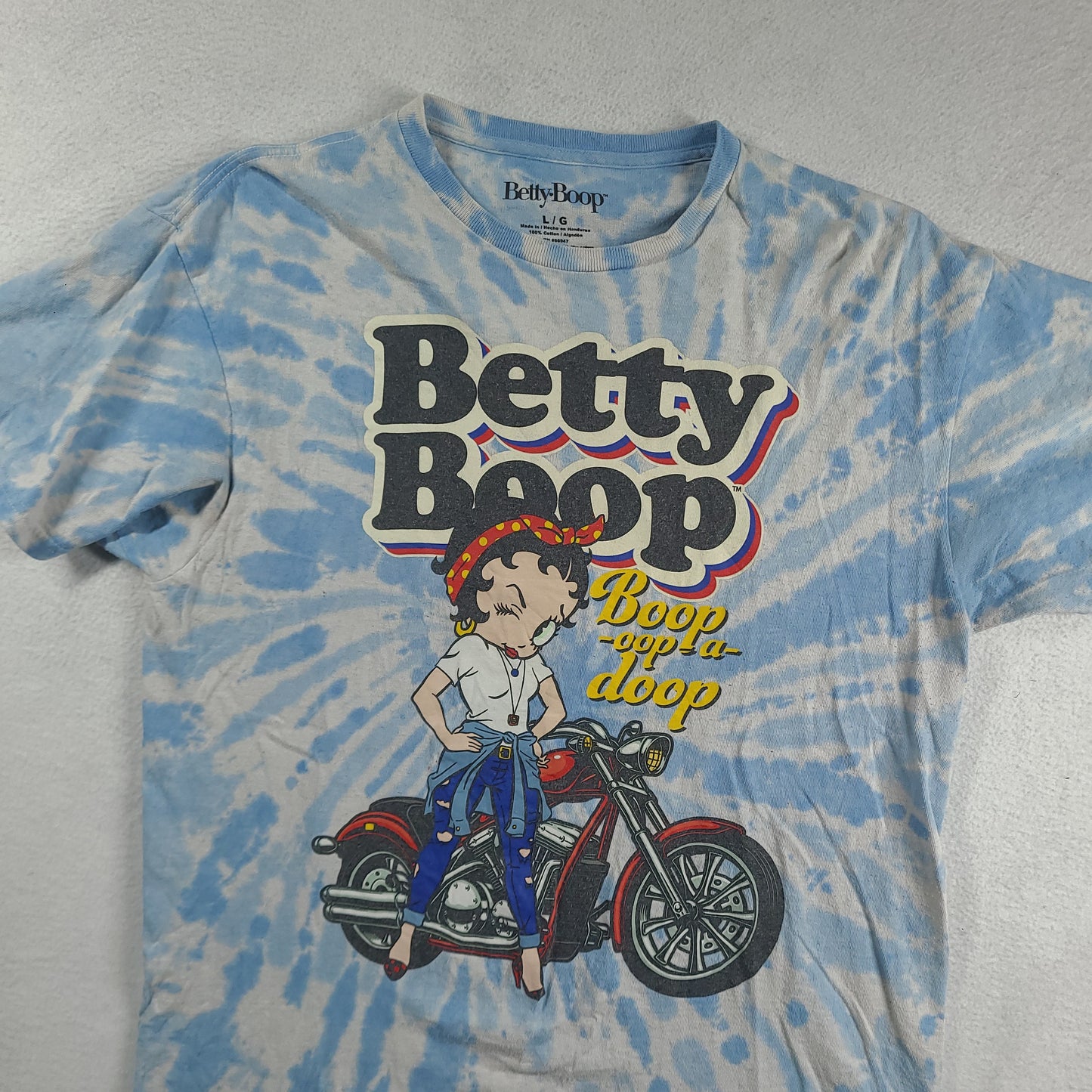 Betty Boop Shirt Blue Short Sleeve Graphic Tee Size L Cotton Adult