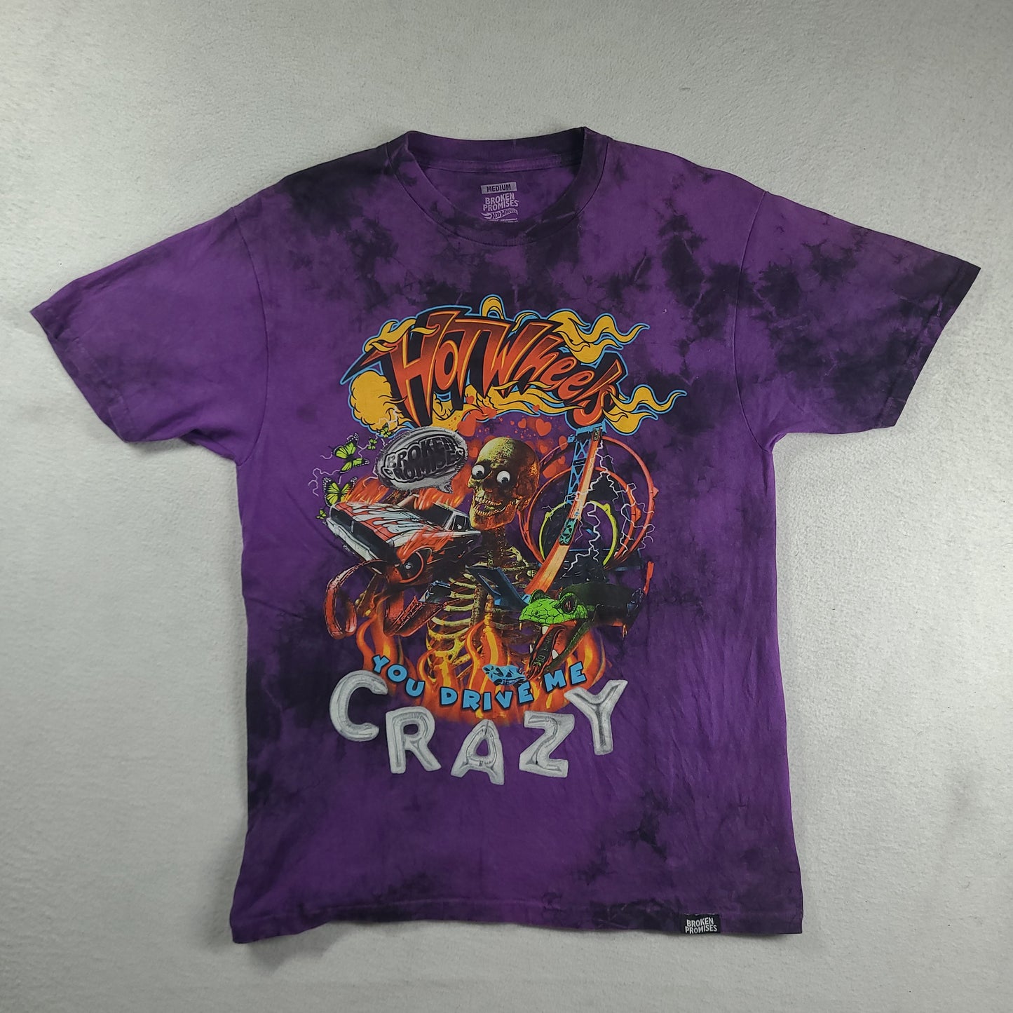 Hot Wheels Shirt Broken Promises Purple Size M Cotton Graphic Tee Adult