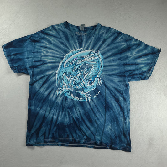 Yu-Gi-Oh! Shirt Blue Eyes White Dragon Blue Size 2XL Cotton Graphic Tee Adult Yugioh