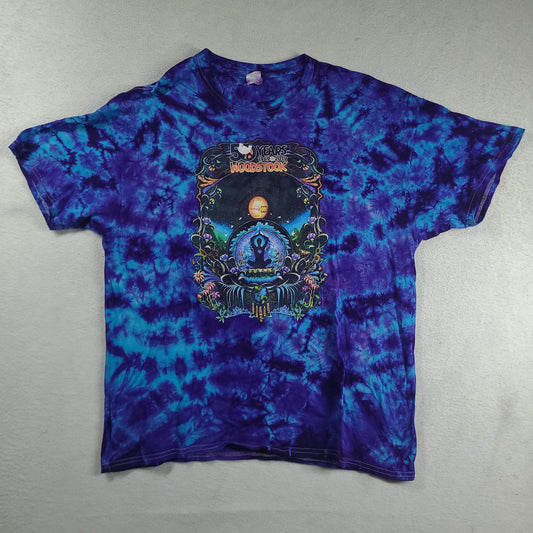 Woodstock Shirt 50 Years Blue Tie Dye Short Sleeve Graphic Tee Size XL