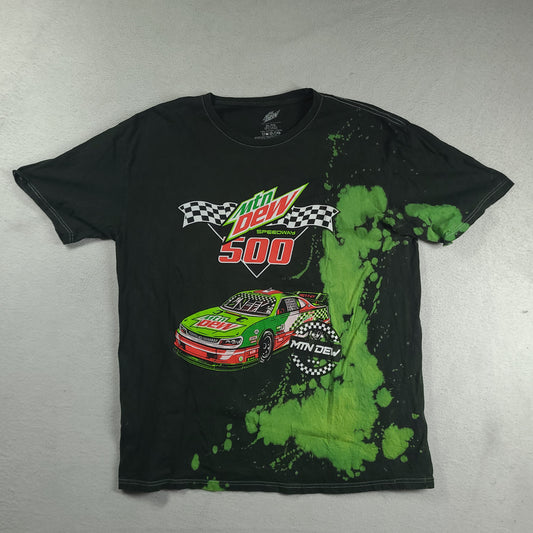 Mountain Dew Shirt Green Speedway 500 Size XL Spellout Cotton Graphic Tee