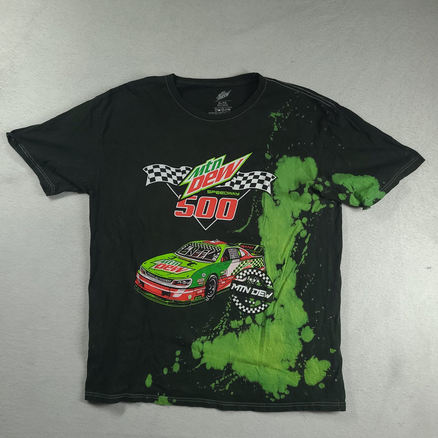 Mountain Dew Shirt Green Speedway 500 Size XL Spellout Cotton Graphic Tee