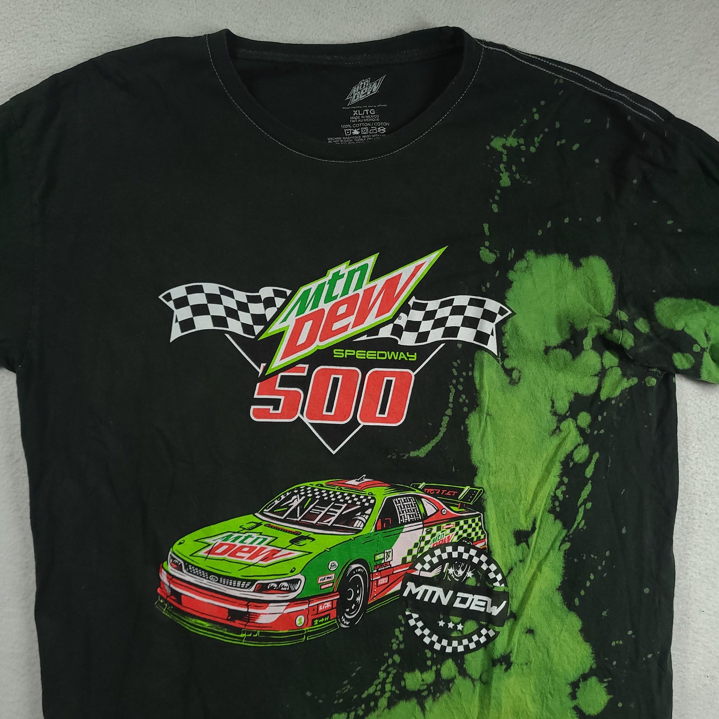 Mountain Dew Shirt Green Speedway 500 Size XL Spellout Cotton Graphic Tee