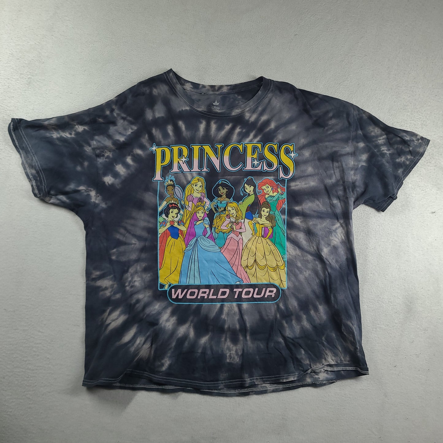 Disney Princess Shirt Size 3X 3XL World Tour Graphic Tee Tie Dye Mulan Snow White Grey