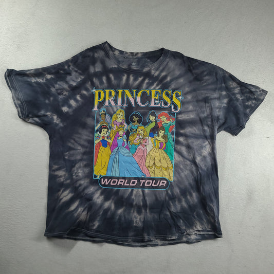 Disney Princess Shirt Size 3X 3XL World Tour Graphic Tee Tie Dye Mulan Snow White Grey