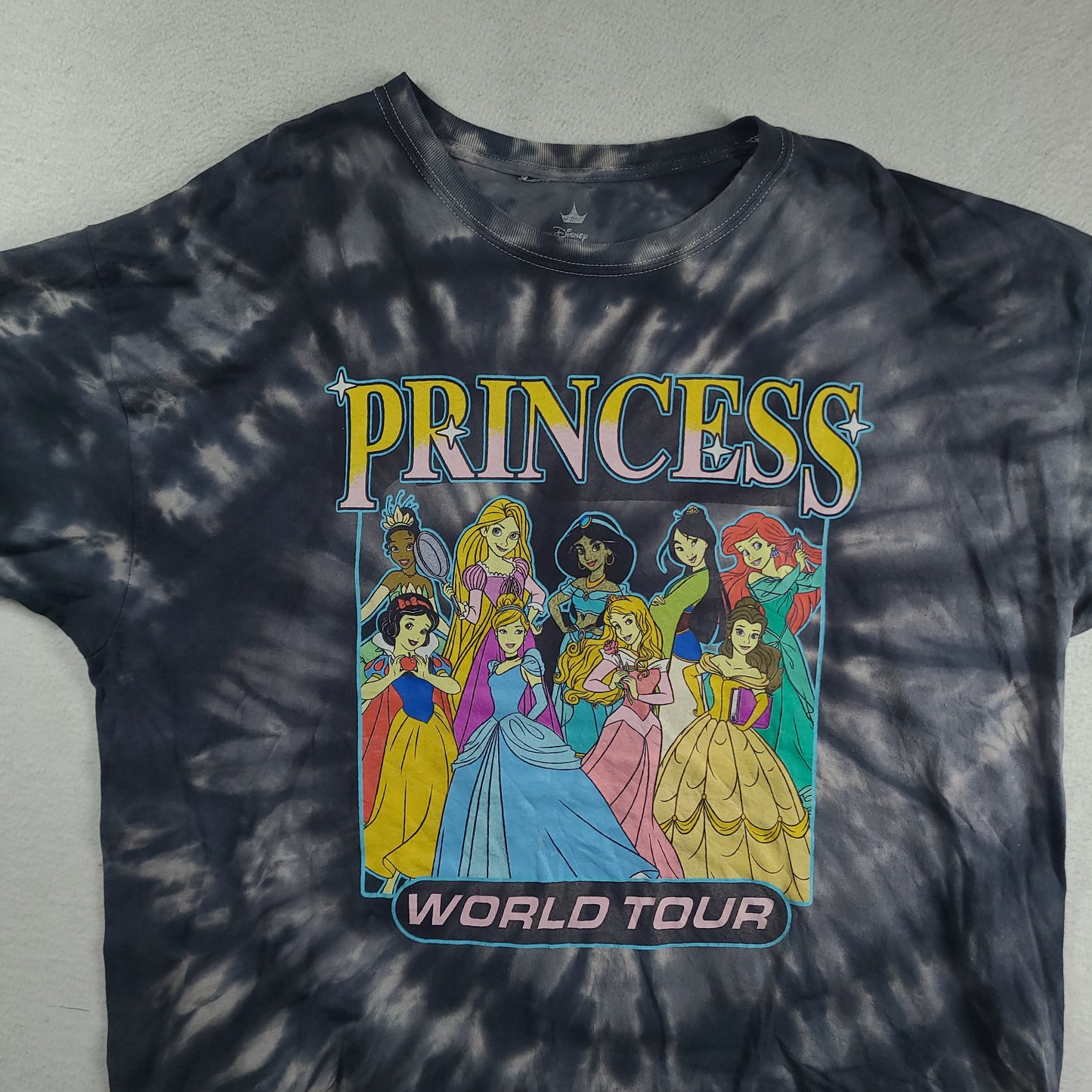 Disney Princess Shirt Size 3X 3XL World Tour Graphic Tee Tie Dye Mulan Snow White Grey