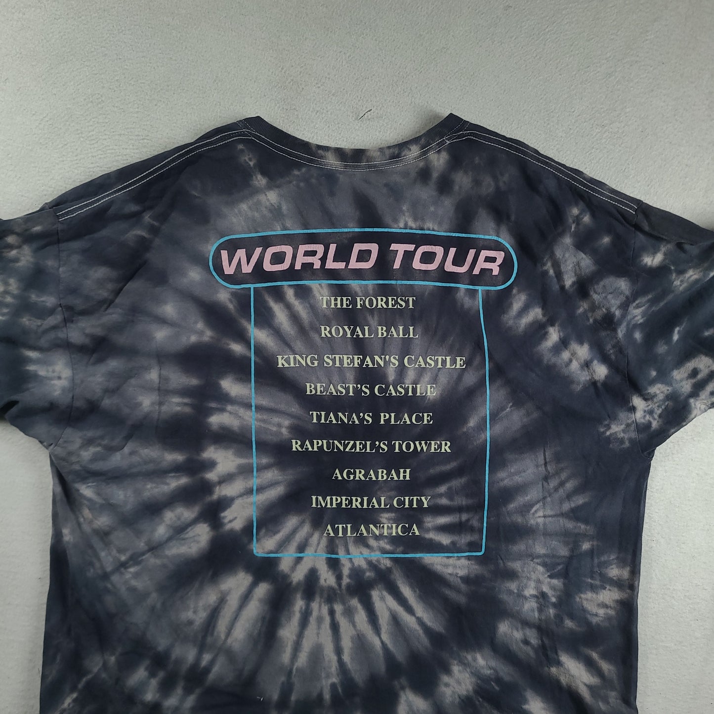 Disney Princess Shirt Size 3X 3XL World Tour Graphic Tee Tie Dye Mulan Snow White Grey