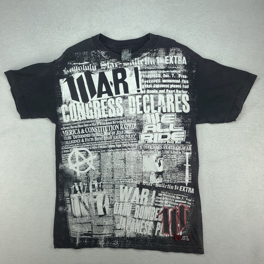 We All Ride Shirt Y2K Size M Made in USA Motorcross MX Black White Spellout All Over Print Adult