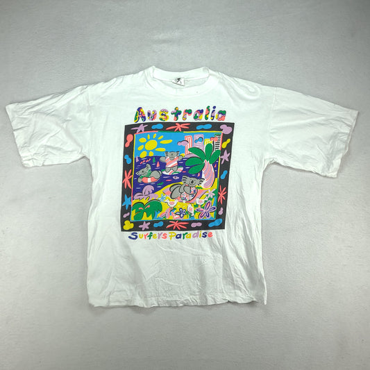 Vintage Australia Shirt Short Sleeve Graphic Art Tee Size L Cotton Dolphin