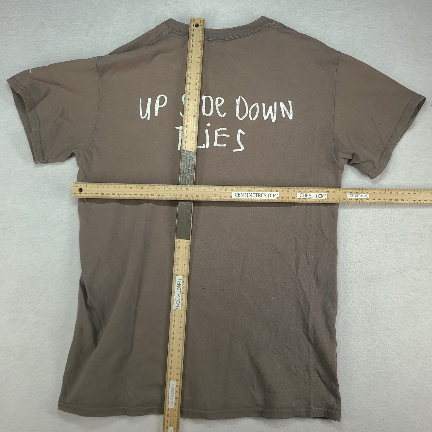 Carl Barron Shirt Upside Down Flies Grey Size M Gildan Adult Australian Comedian