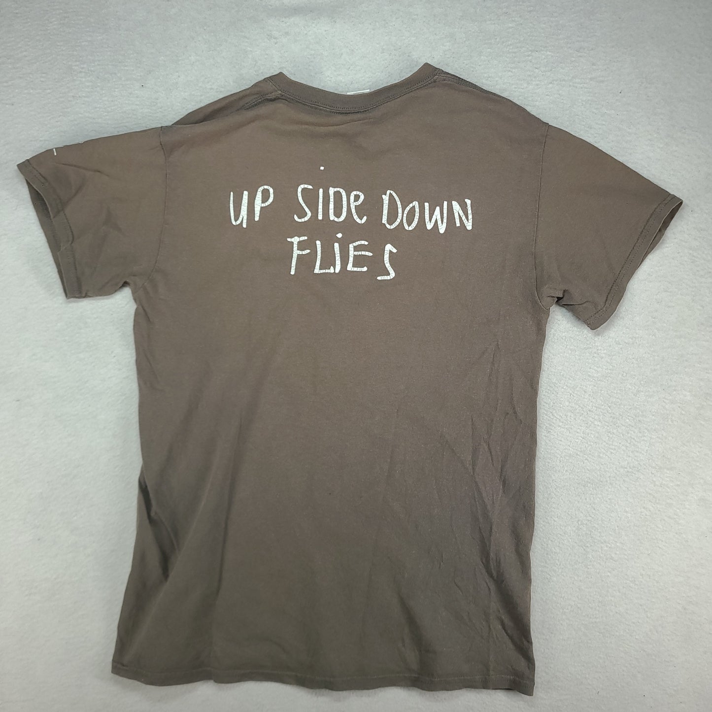 Carl Barron Shirt Upside Down Flies Grey Size M Gildan Adult Australian Comedian
