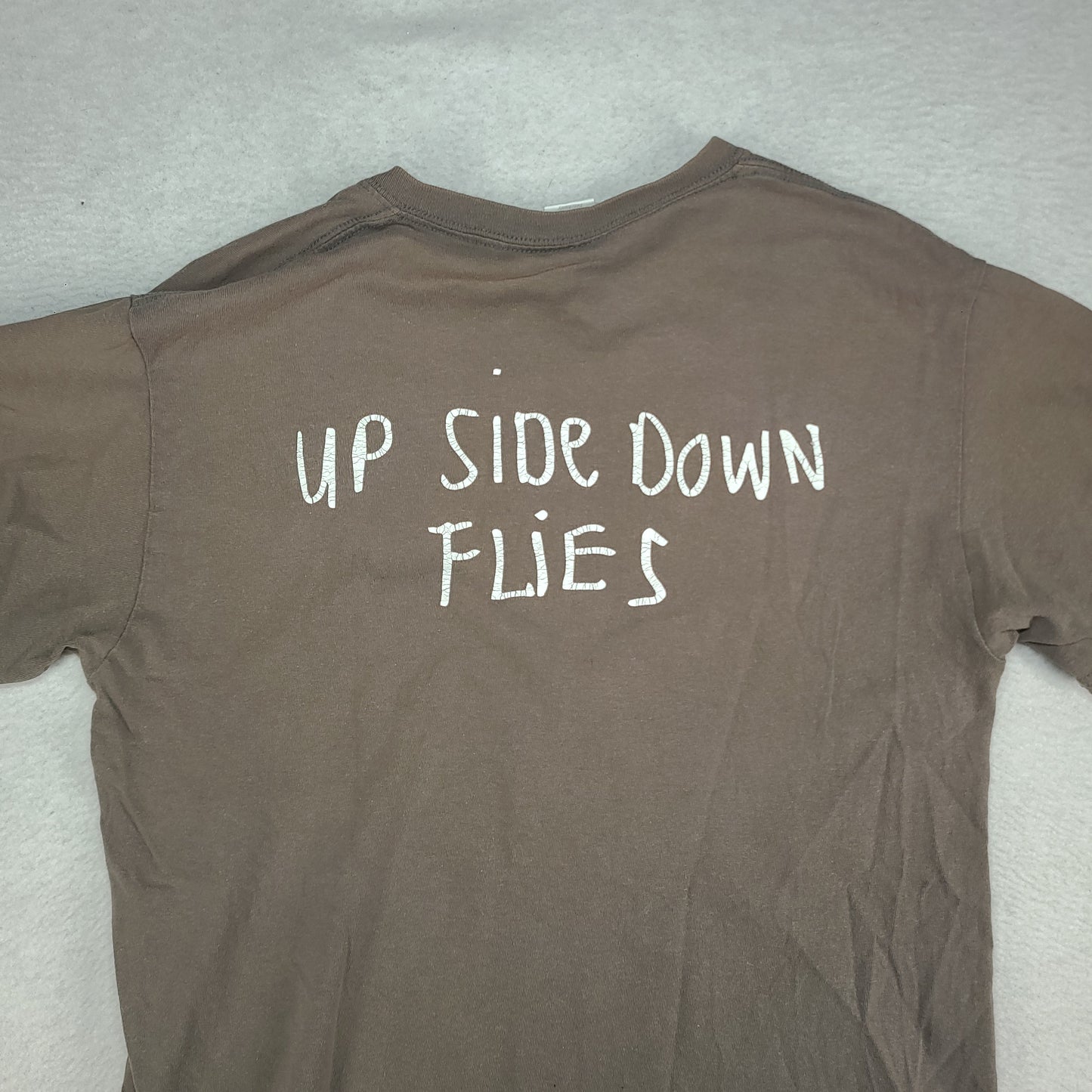 Carl Barron Shirt Upside Down Flies Grey Size M Gildan Adult Australian Comedian