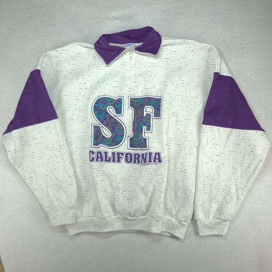 Vintage SF California Jumper Pullover White Made in USA XL Andys Polyester Cotton