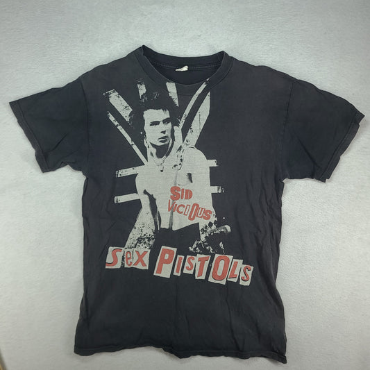 Sex Pistols Shirt Grey Short Sleeve Graphic Tee Size M Faded Punk Rock