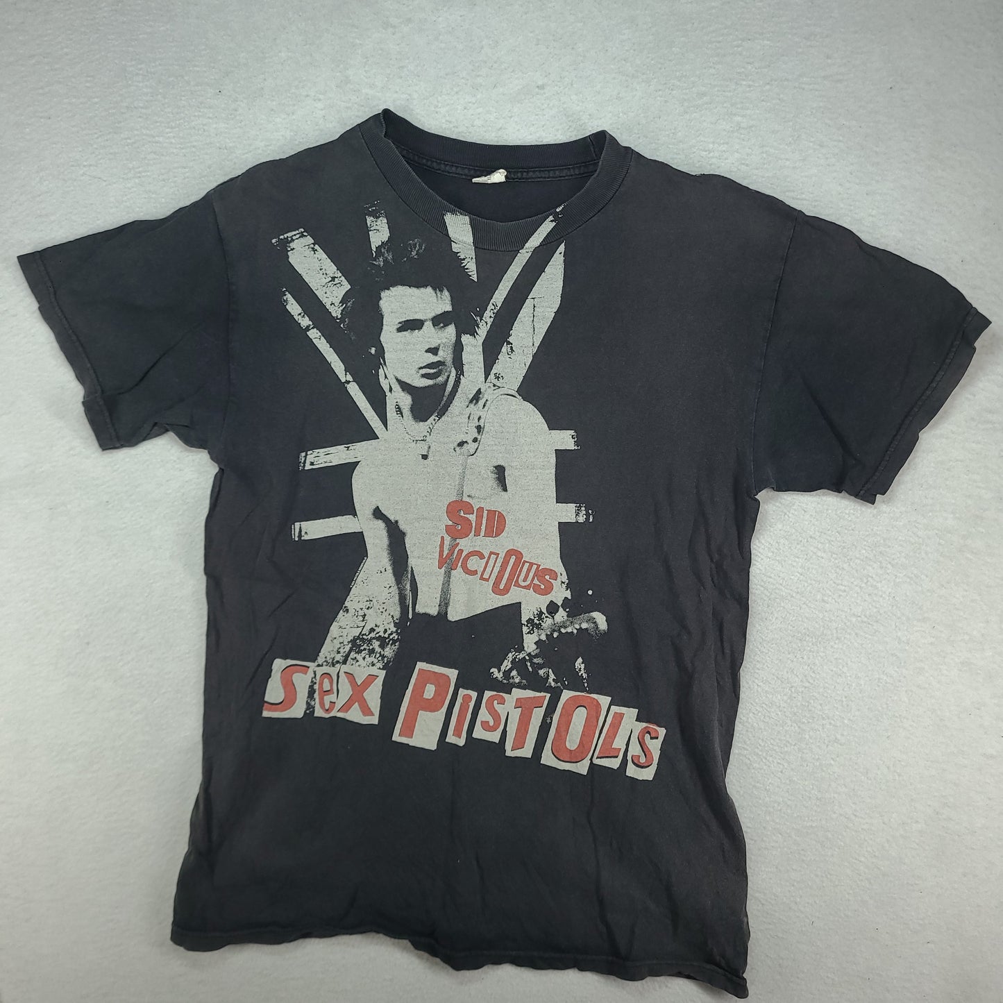 Sex Pistols Shirt Grey Short Sleeve Graphic Tee Size M Faded Punk Rock