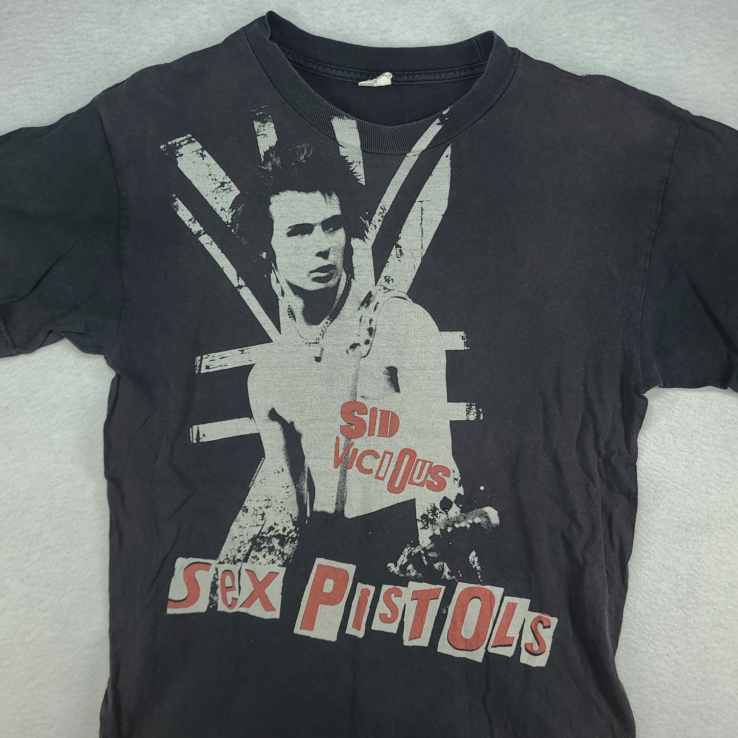 Sex Pistols Shirt Grey Short Sleeve Graphic Tee Size M Faded Punk Rock