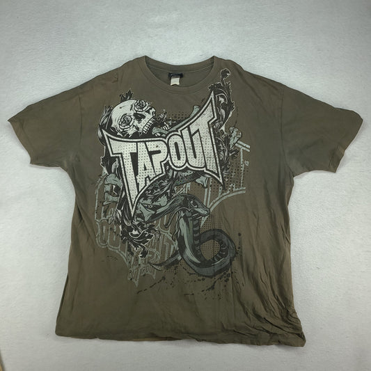 Tapout Shirt Grey Y2K Short Sleeve Spellout Tee Faded Atomic XL