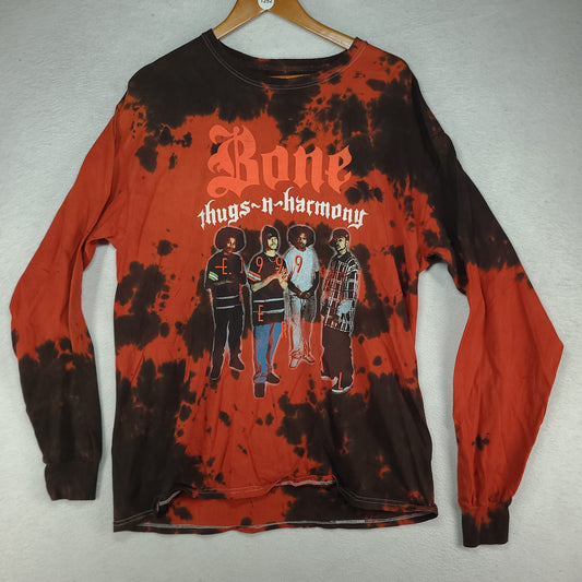Bone Thugs N Harmony Shirt Long Sleeve Red Black Tie Dye Size L Cotton