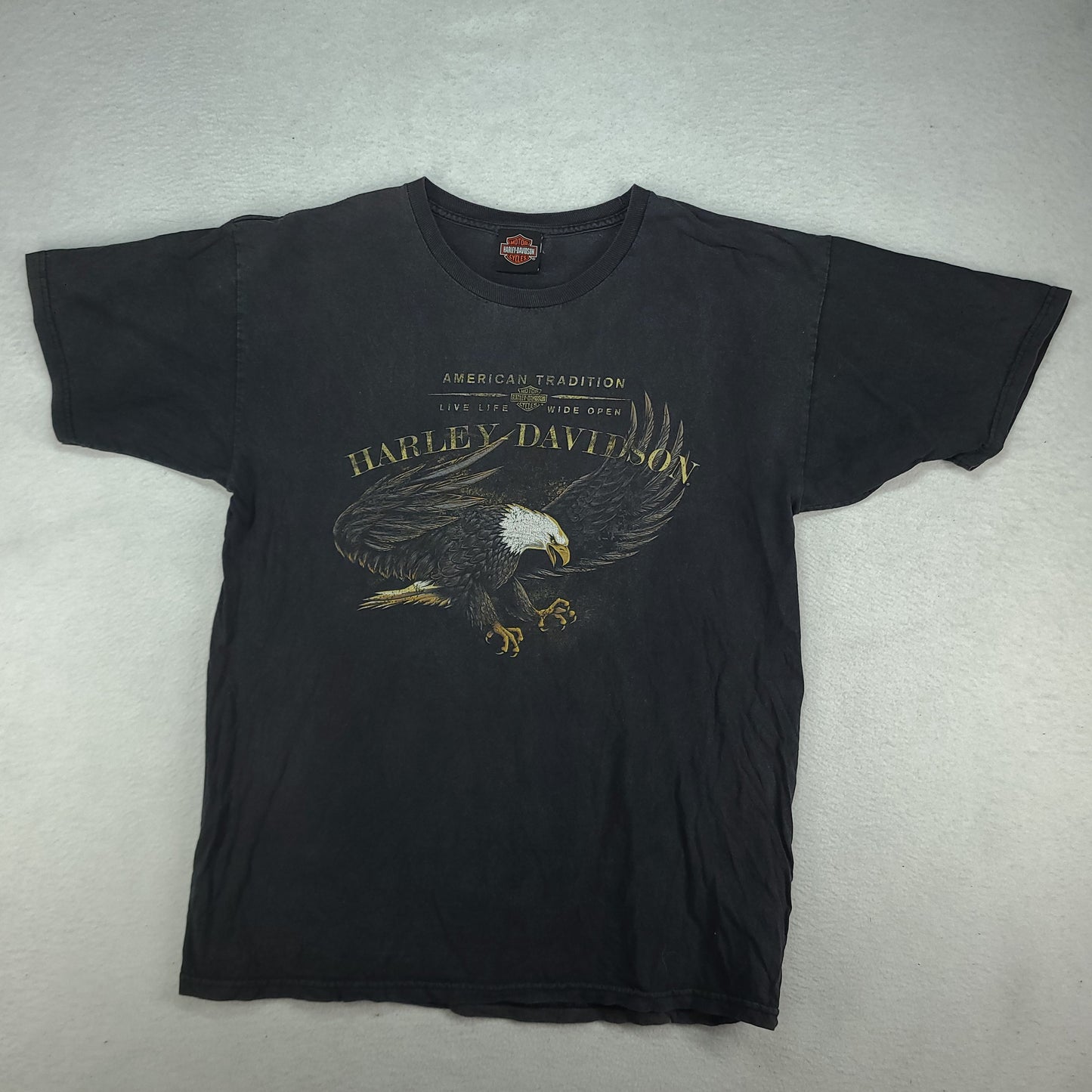 Harley Davidson Shirt Black Short Sleeve Graphic Tee Size L Alamo City San Antonio Eagle