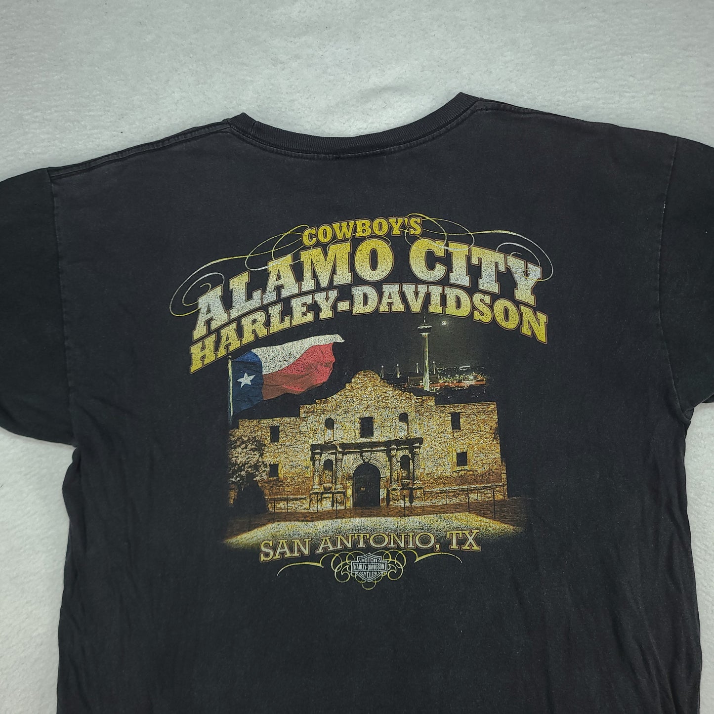 Harley Davidson Shirt Black Short Sleeve Graphic Tee Size L Alamo City San Antonio Eagle