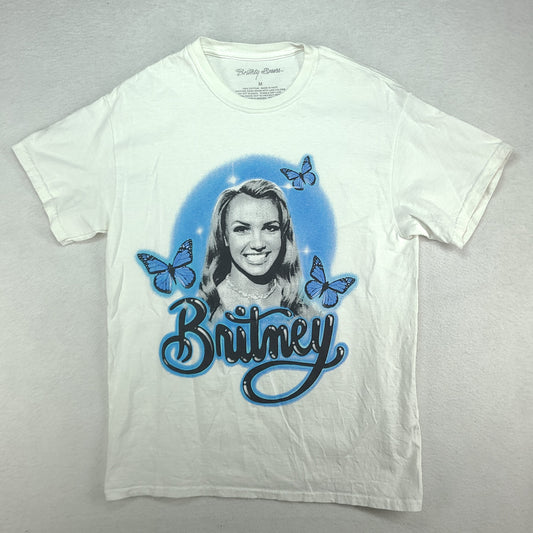 Britney Spears Shirt White Short Sleeve Graphic Tee Size M Cotton Adult Casual