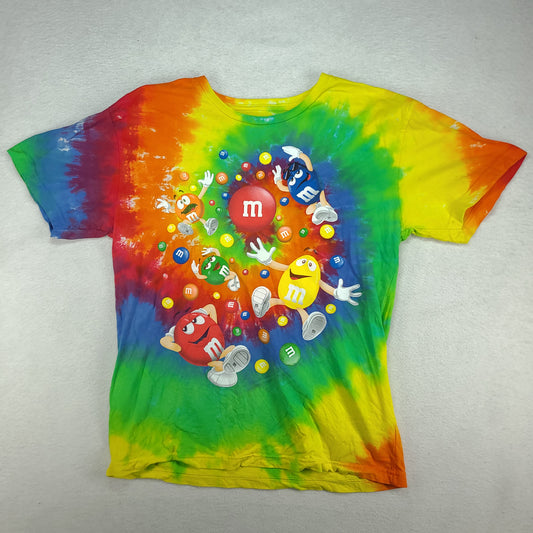 M&Ms Shirt Tie Dye Chocolate Short Sleeve Graphic Tee Size L Yellow Green Blue
